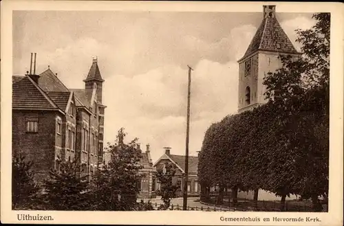 Ak Uithuizen Groningen Niederlande, Rathaus, Herv. Kirche