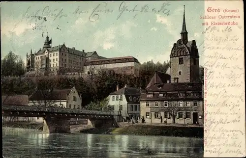 Ak Untermhaus Gera in Thüringen, Schloss Osterstein, Elsterbrücke, Kirche