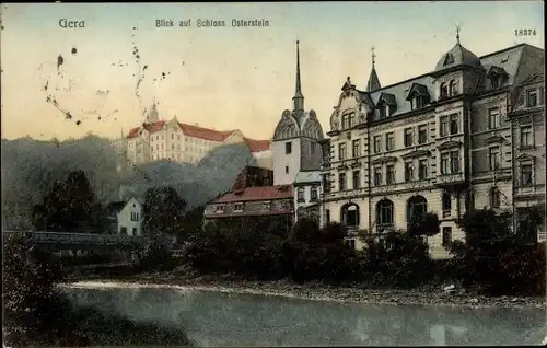 Ak Untermhaus Gera in Thüringen, Schloss Osterstein, Elsterbrücke, Kirche