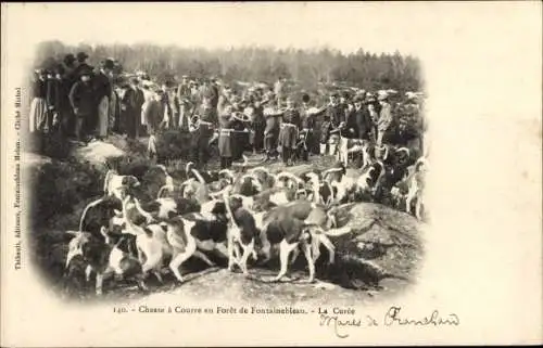 Ak Fontainebleau Seine et Marne, Forêt, Jagd, Hunde, La Curee