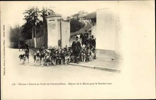 Ak Fontainebleau Seine et Marne, Wald, Jagd, Aufbruch des Rudels