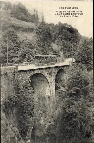 Ak Luz Saint Sauveur Hautes Pyrénées, Pont d'Enfer, Bahn