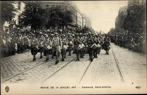 Ak Paris XI., Faubourg Saint Antoine, Rezension vom 14. Juli 1917