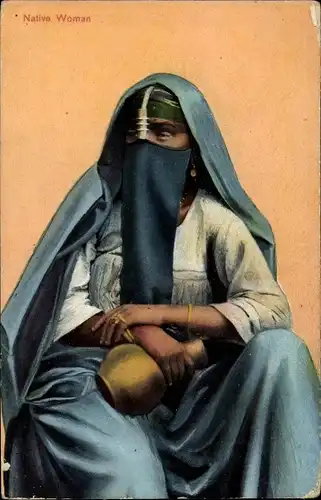Ak Verschleierte Frau, Tonkrug, Maghreb
