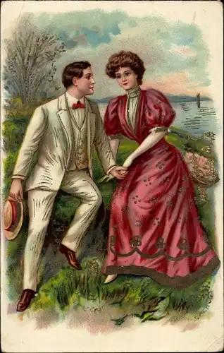 Ak Liebespaar, Treffen, Gespräch, Amor, Liebe