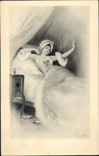 Künstler Litho Rossi, Frau im Bett, Nach dem Aufwachen