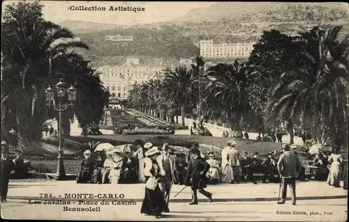 Ak Monte-Carlo Monaco, Les Jardins, Place du Casino, Beausoleil