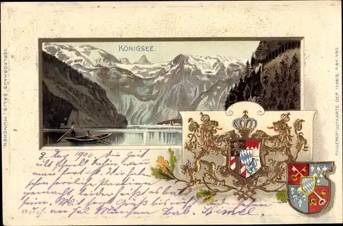 Passepartout Litho Königsee Königssee Oberbayern, Berge, Wappen