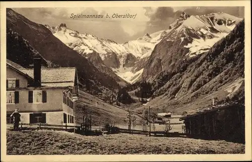 Ak Spielmannsau Oberstdorf im Oberallgäu, Teilansicht, Gebirge