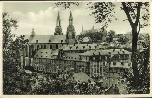 Ak Prüm in der Eifel, Blick aus der Held, Teilansicht, Kirchtürme