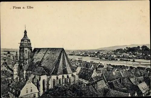 Ak Pirna an der Elbe, Ortsansicht, Kirche