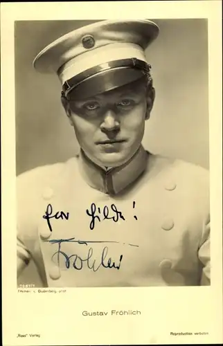 Ak Schauspieler Gustav Fröhlich, Portrait, Filmkostüm, Uniform, Autogramm