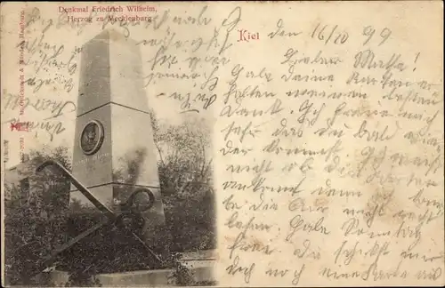 Ak Kiel in Schleswig Holstein, Denkmal Friedrich Wilhelm, Herzog zu Mecklenburg