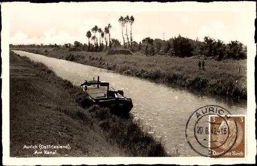 Ak Aurich in Ostfriesland, Kanal, Boot