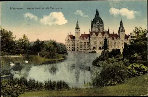 Ak Hannover in Niedersachsen, Neues Rathaus, Teichpartie