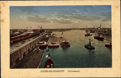 Ak Ruhrort Duisburg im Ruhrgebiet, Hafenkanal, Schiffe