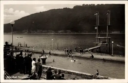 Ak Hengstey Hagen in Westfalen, Strandbad Hengsteysee, Turm, Badegäste