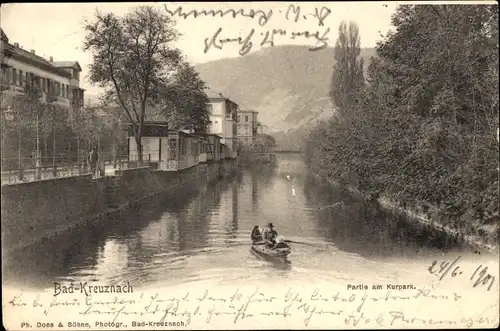 Ak Bad Kreuznach in Rheinland Pfalz, Kurpark, Ruderboot