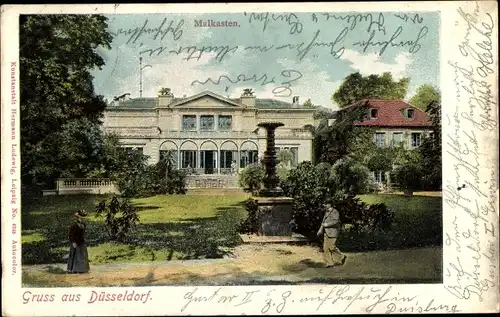 Ak Düsseldorf am Rhein, Malkasten, Passanten, Park