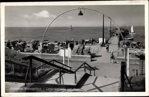 Ak Ostseebad Kühlungsborn, Landungsbrücke, Strand, Segelboote