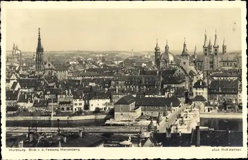 Ak Würzburg am Main Unterfranken, Blick von der Festung Marienberg