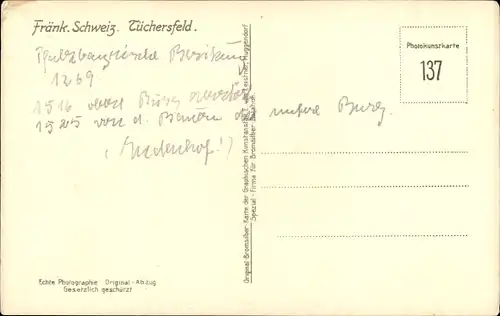 Ak Tüchersfeld Pottenstein in Oberfranken, Felsen, Blick auf Ort