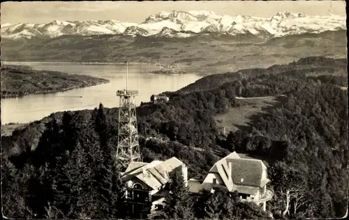 Ak Zürich Stadt Schweiz, Restaurant Uto Kulm Uetliberg, Blick a. Zürichsee und Glaneralpen