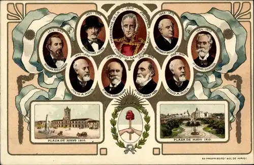 Präge Ak Buenos Aires Argentinien, Plaza de Mayo 1810, 1910, Cornelio Saavedra, Präsident