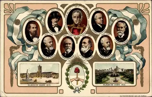Präge Ak Buenos Aires Argentinien, Plaza de Mayo 1810, 1910, Cornelio Saavedra, Präsident