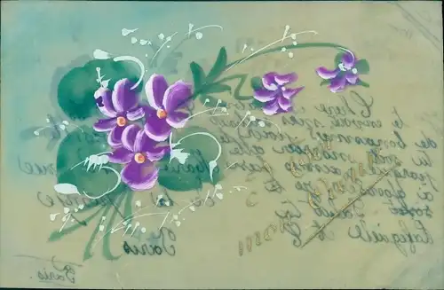 Zelluloid Ak Lila Blüten