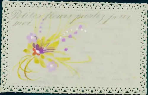 Zelluloid Ak Gelbe und lila Blüten