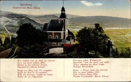 Ak Międzygórze Wölfelsgrund Schlesien, Spitzberg, Kirche-Maria-Schnee, Gedicht