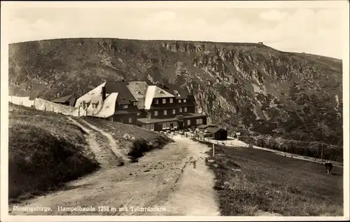 Ak Karpacz Krummhübel Riesengebirge Schlesien, Hampelbaude mit Teichrändern