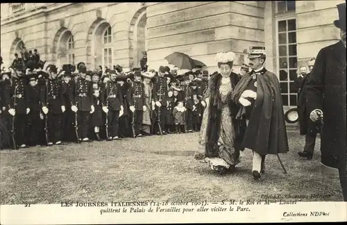 Ak König Vittorio Emanuele III von Italien, Staatsbesuch in Frankreich 1903, Mme. Loubet, Versailles