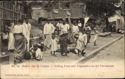 Ak Colombo Ceylon Sri Lanka, Selling Fruit and Vegetables on the Pavements