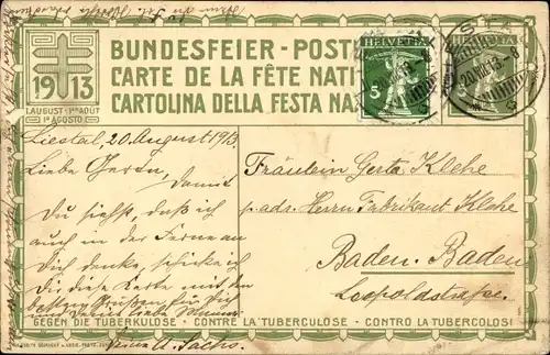 Ganzsachen Künstler Ak Schweiz, Das Rütli, Bundesfeier 1913