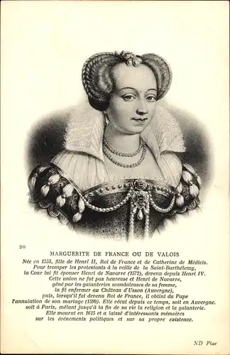 Ak Marguerite von Frankreich oder Valois, 1553 bis 1615, Tochter Heinrichs II.