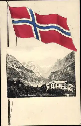 Ak Norwegen, Hotel, Fahne