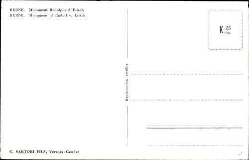 Ak Berne Bern Stadt Schweiz, Rudolf von Erlach Denkmal