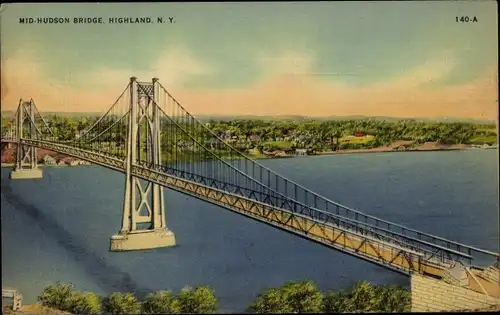 Ak Highland Ulster County New York USA, Mitte. Hudson-Brücke