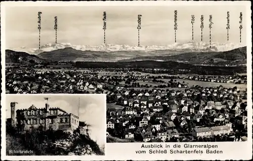 Ak Wettingen Kanton Aargau, Schloss Schartenfels, Garneralpen, Panorama
