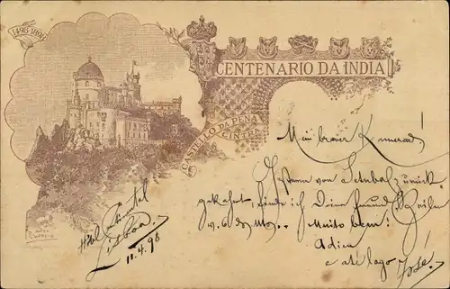 Künstler Ak Sintra Cintra Portugal, Castello da Pena, Schloss, Centenario da India