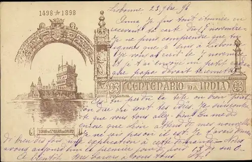 Künstler Ak Portugal, Centenario da India 1498-1898. Torre de St. Maria de Belem (Lisboa)