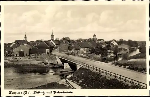 Ak Lenzen an der Elbe Prignitz, Löcknitz-Brücke, Panorama