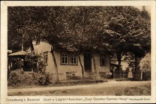 Ak Treseburg Thale im Harz, Gasthaus, Logierhäuschen Zum Goethe Garten Haus
