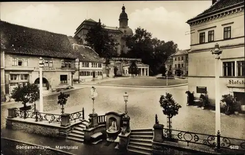 Ak Sondershausen Thüringen, Marktplatz, Ratskeller, Zum goldenen Löwen
