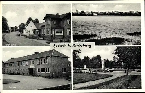 Ak Fockbek in Schleswig Holstein, See, Dorfpartie, Ehrenhain, Schule