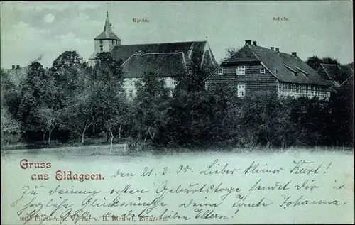 Mondschein Ak Eldagsen Springe am Deister Niedersachsen, Kirche, Schule