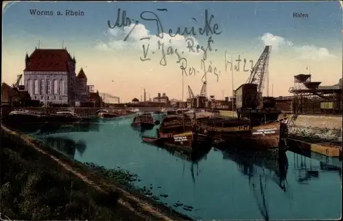 Ak Worms am Rhein, Hafen