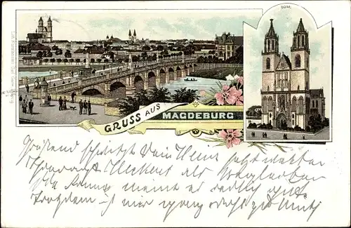 Litho Magdeburg, Dom, Stadtpanorama, Brücke